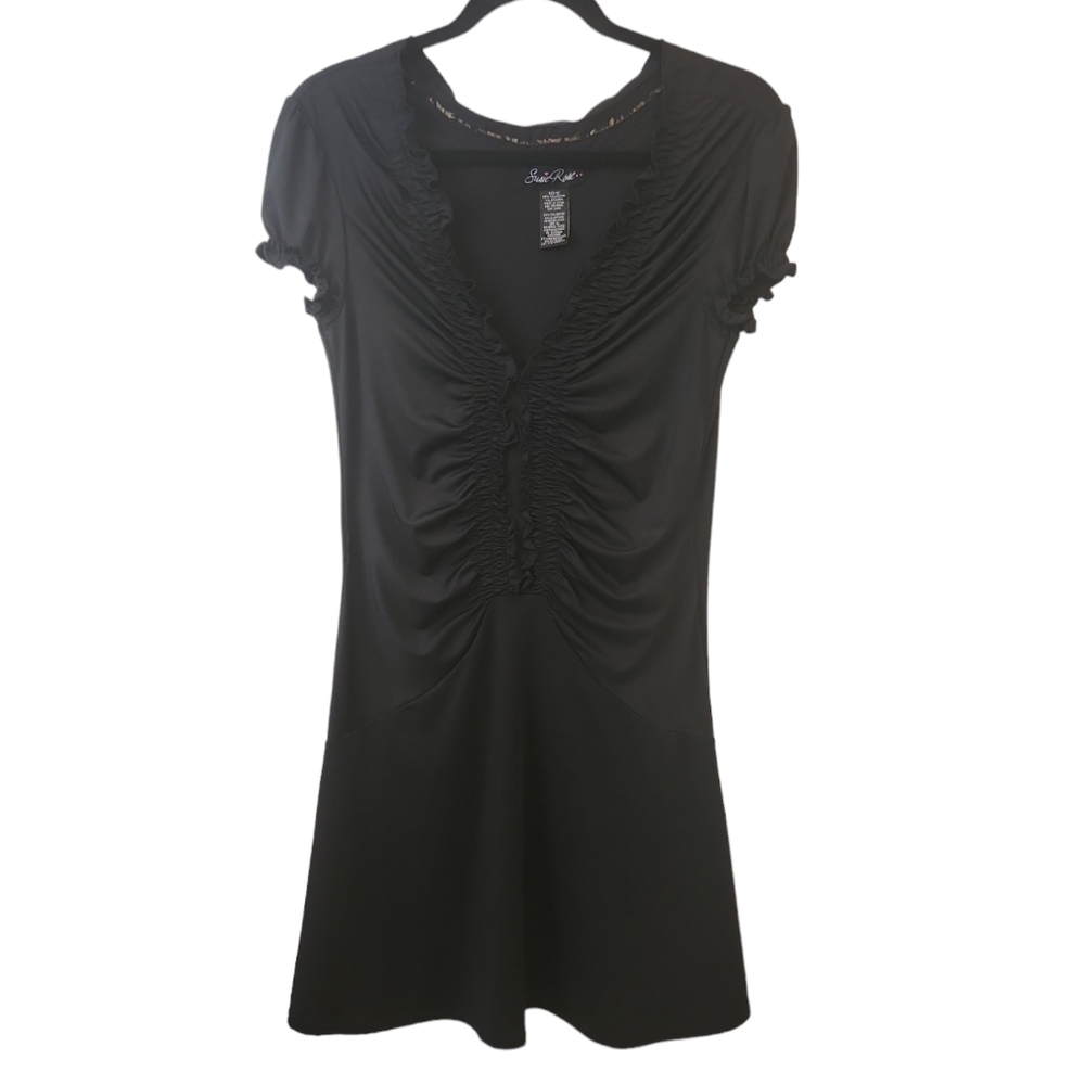 Susie Rose Black Cap Sleeve V-Neckline A-Line Ruffle Dress Size 3/5/S